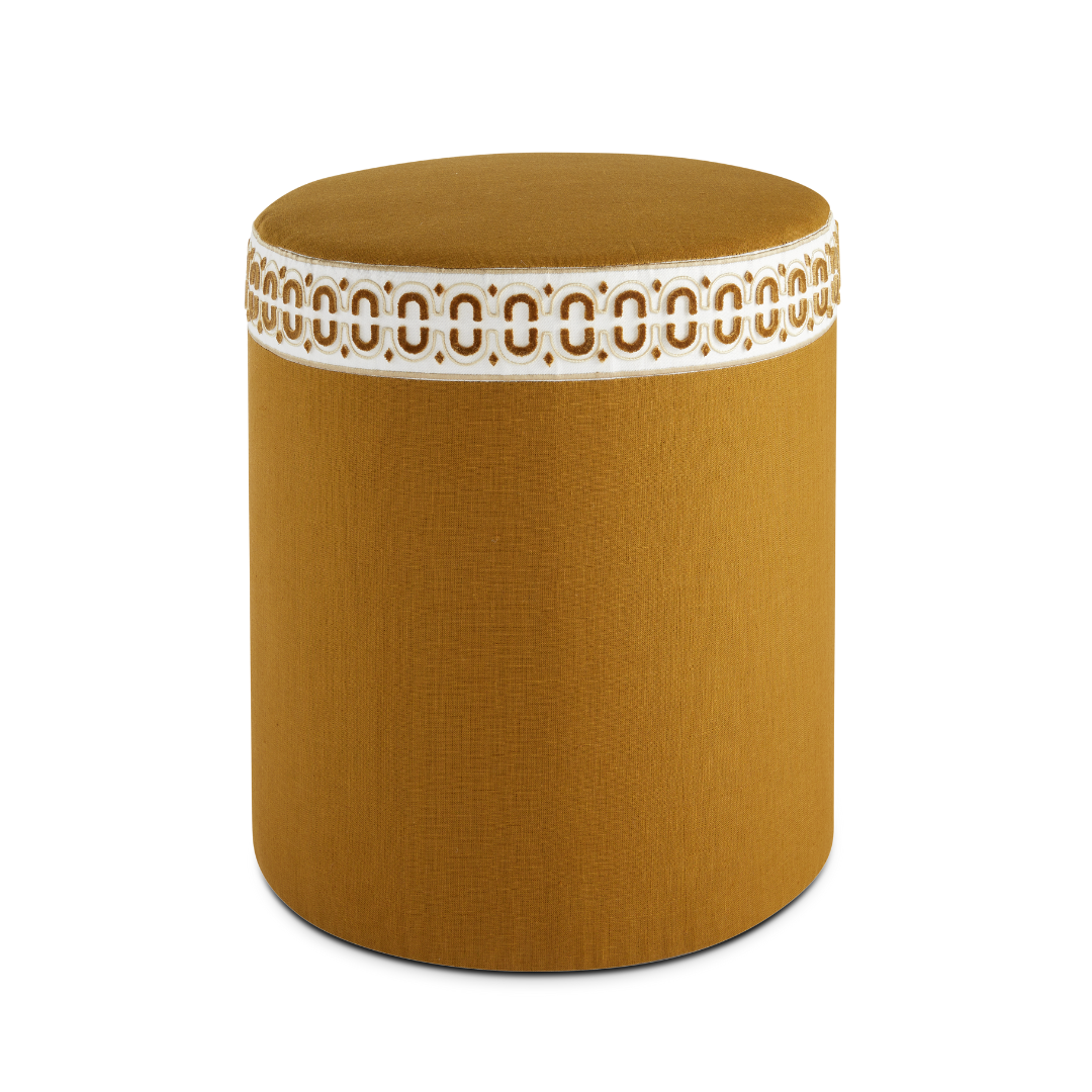 STAR SEAT STOOL - OCHRE LINEN - VELVET TRIM - PRE ORDER